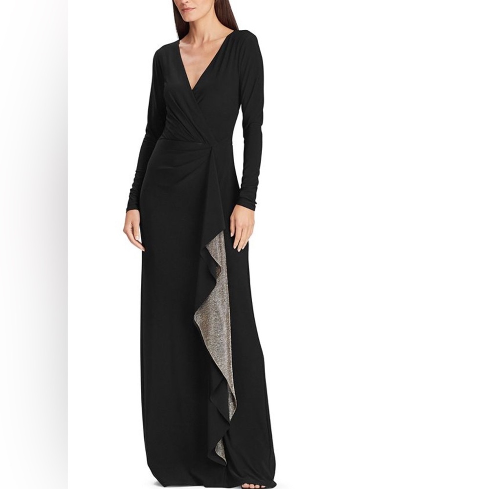 NWT/ Lauren Ralph Lauren Metallic ruffle Jersey Gown